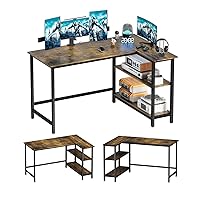 L Shaped Desk - 43 Inch Gaming Desk, Computer Corner Desk, Home Office Writing Desk with Shelf, Space-Saving Workstation Table, Modern Simple Wooden Desk, Rustic Brown