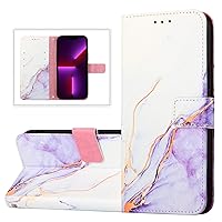Compatible with iPhone SE Case 2022, iPhone SE Gen 3 Case, iPhone 7 Wallet Case, iPhone 8 Case Purple White Marble with Wrist Strap
