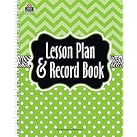 Teacher Created Resources TCR2384 Lime Chevrons and Dots Lesson Plan & Record Book, Paper, Lime Green/Black 8.5 x 11 Inches