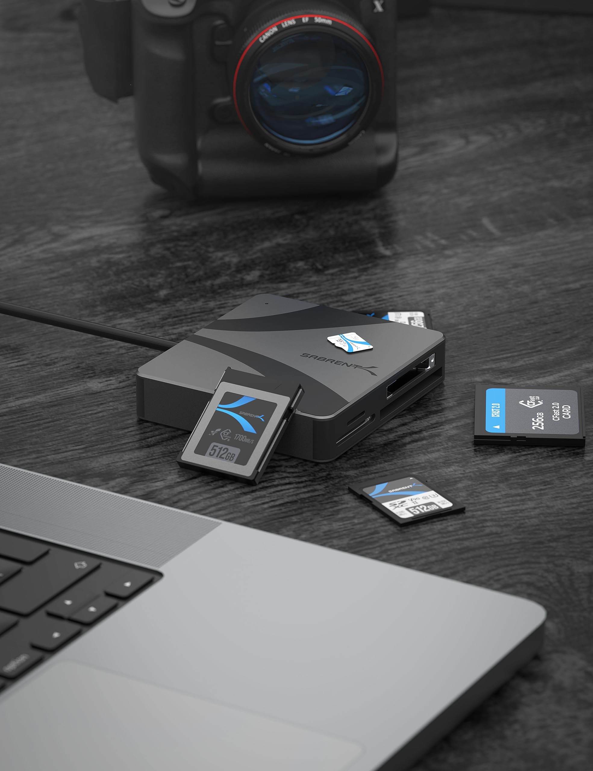 SABRENT USB-C Multi-Card Reader for CFexpress Type B, CFast 2.0, and microSD/SD Cards (CR-C4PM)