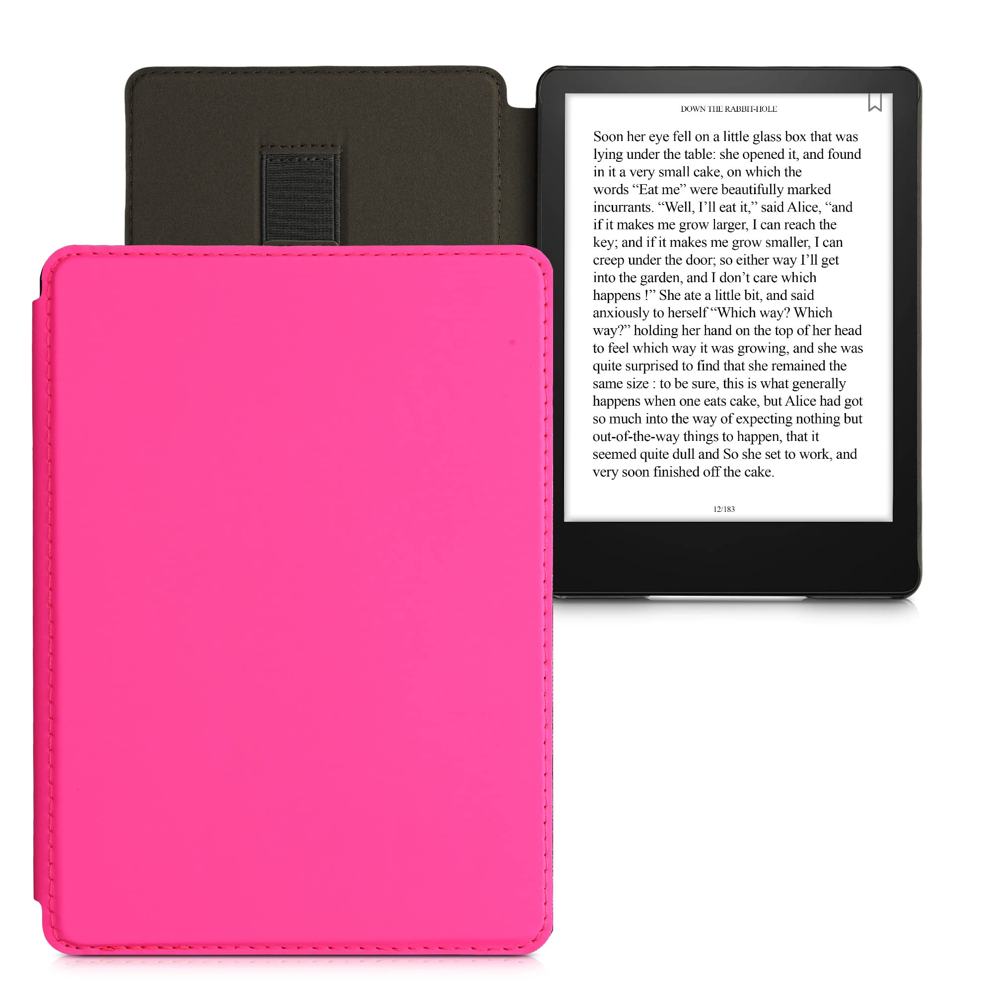 kwmobile Case Compatible with Amazon Kindle Paperwhite 11. Generation 2021 Case - Synthetic Leather e-Reader Cover with Strap - Neon Pink