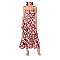 NICHOLAS Womens White Smocked Zippered Tie Strap Tiered Lined Floral Spaghetti Strap Square Neck Maxi Fit + Flare Dress 6