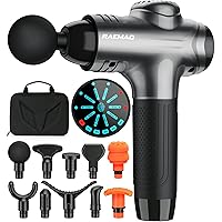 RAEMAO Massage Gun Deep Tissue, Back Massage Gun for Athletes for Pain Relief Attaching 10 PCS Specialized Replacement Heads, Percussion Massager with 10 Speeds & LED Screen, Grey