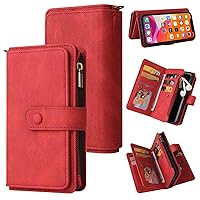 Phone Cover Zipper Wallet Folio Case for Samsung Galaxy Note 10 LITE, Premium PU Leather Slim Fit Cover for Galaxy Note 10 LITE, 14 Card Slots, 1 Photo Frame Slot, top, Red