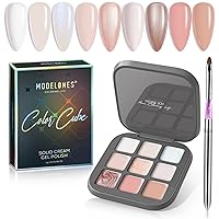 modelones Gel Nail Polish Set, 9 Colors Neutral Nude Pink Solid Gel Polish Milky White Pearl Glitter Pudding Gel All Skin Tones Upgraded Crème Mani Palette Soak Off LED DIY Mother's Day Gift W/Brush