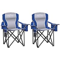 Heavy Duty Portable Lawn Cooler Bag, Side Pocket & Cup Holder, Folding Chairs for Outside Support 450lbs Blue