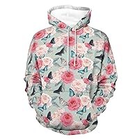 Roses and Butterfly Unisex 3D Printed Hooded Sweatshirts Pullover Lightweight Tops Fashion Street Hoodies with Pocket
