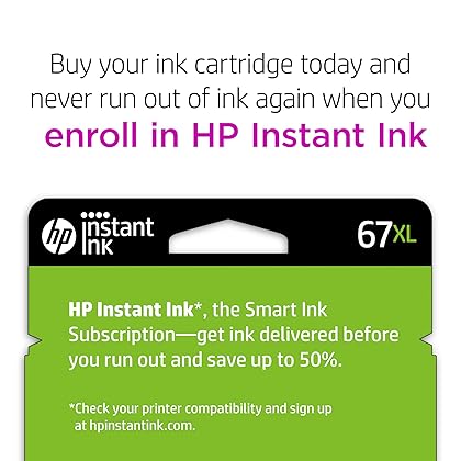 HP 67XL Black High-yield Ink Cartridge | Works with HP DeskJet 1255, 2700, 4100 Series, HP ENVY 6000, 6400 Series | Eligible for Instant Ink | 3YM57AN