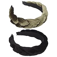 Headbands for Women Velvet Braided Headbands Fashion Hairband Criss Cross Hair Accessories, Black and Army Green