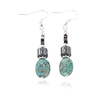 $120Tag Certified Silver Navajo Hooks Dangle Turquoise Native Earrings 18106-9 Made By Loma Siiva