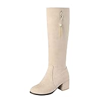 Women Soft Breathable Suede Nubuck Boots side zip Knee High chunky Heel winter casual boot