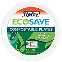 Hefty ECOSAVE 100% Compostable Paper Plates, 10-1/8 Inch, 45 Count