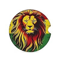 Jamaica Lion Rasta Printed Car Coasters Wood Drinks Pad Absorbent Cup Holders for Car Travel Home Decor