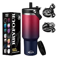 40 OZ Coffee Tumbler with Handle and Lid Straw - Leak-proof Travel Coffee Mug, Thermal Metal Cup Insulated Tumbler, Keep Cold 36H, Stainless Steel Water Bottle Flask that Fits in Cup Holder