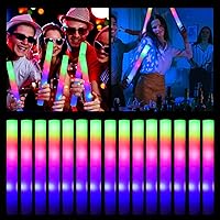Glow Sticks Bulk, 100 Pcs LED Foam Glow Sticks, Christmas Party Favors with 3 Modes Colorful Flashing, Glow in The Dark Party Supplies Light Up Toys for Parties, Wedding, Birthday, New Years, Concert