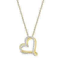 La4ve Diamonds 1/4 Carat Round Cut Natural Diamond Studded Tilted Heart Pendant Necklace (I-J, I2-I3) in Flash Plated Sterling Silver | Jewelry for Women Girls on Mother's Day | Gift Box Included