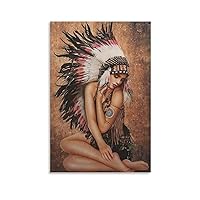 Vintage Native American Wall Art Poster Sexy Indian Wall Art Hippie Bohemian Tribal Women Wall Art Picture Poster Poster Decorative Painting Canvas Wall Art Living Room Posters Bedroom Painting 20x30i