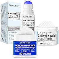 Ingrown Hair Pads & Razor Bump Stopper & Salicylic Acid Acne Pads Daily Skin Care Treatment for Face, Neck, Bikini Area, Legs and Underarm Area for Men and Women