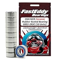 FastEddy Bearings 15X24X5 Ceramic Rubber Sealed Bearing 6802-2RSC (10 Units)