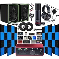 Focusrite Scarlett Solo Studio 4th Gen 2x2 Audio Interface Complete Recording Bundle with Exclusive Creative Music Production Software Kit with CR3-X Multimedia Monitors 24 Pack Acoustic Wedge Panels