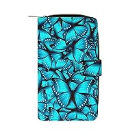 Blue Monarch Butterfly Womens Wallet Leather Card Holder Purse RFID Blocking Bifold Clutch Handbag with Zipper Pocket