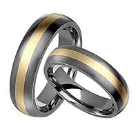 Divon Titanium Band Set 14kt Yellow Gold Inlay 6mm Wide Sandblast Finish Comfort Fit Wedding Ring Him Her