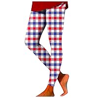 Women's Patriotic Tummy Control Sport Leggings Fourth of July Plaid Yoga Pants Tights Graphic Booty Lifting Gym Sexy