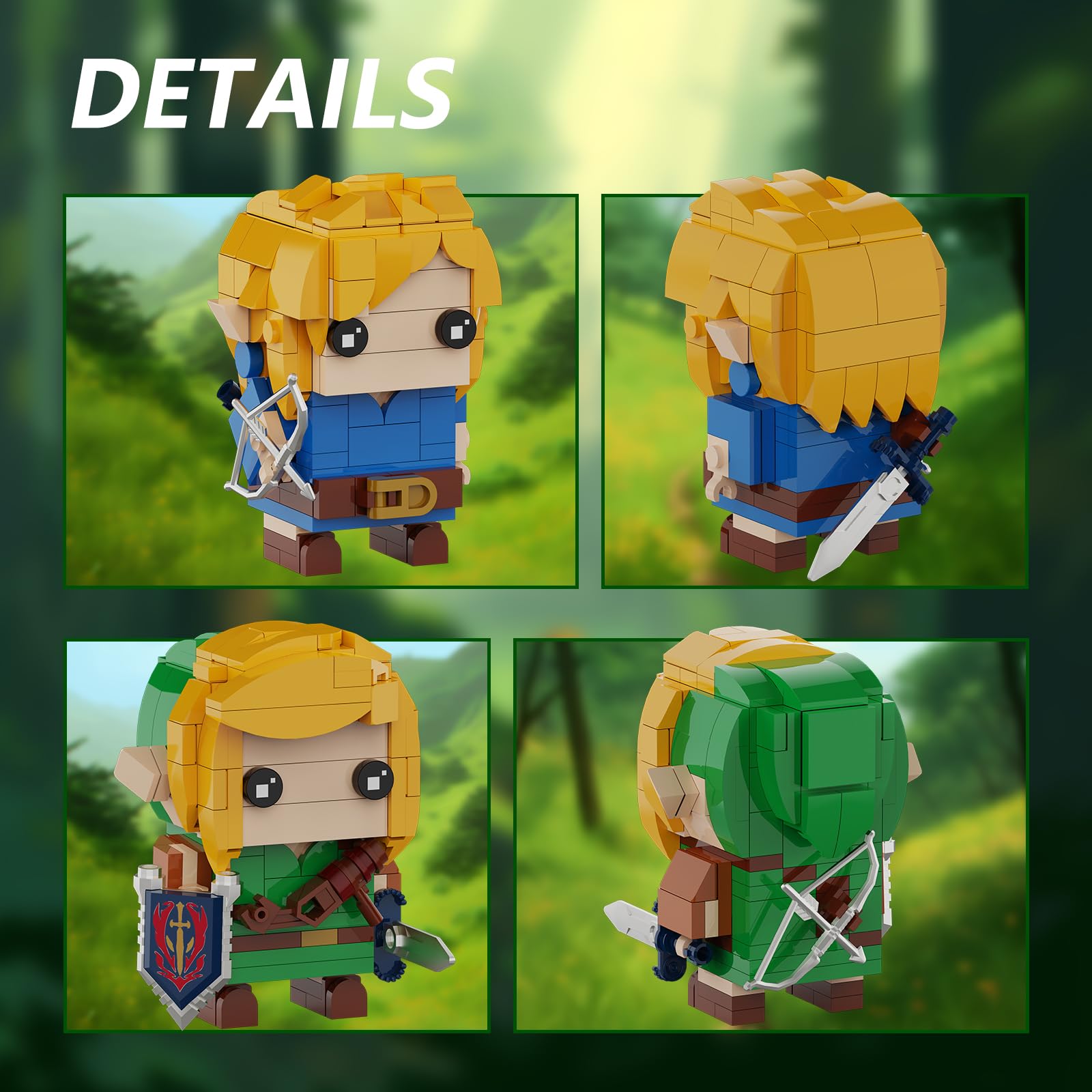 BOTW Link Building Set, Link Action Figures Holding Master Sword and Hylian Shield, Birthday Party Decorations Supplies, Gifts for Fans Kids Adults, Compatible for Lego (334 Pieces)