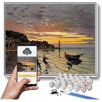 Paint by Numbers Kits for Adults and Kids Hauling a Boat Ashore, Honfleur Painting by Claude Monet Arts Craft for Home Wall Decor