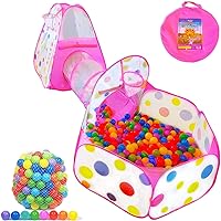 Playz 3-Piece Ball Pit for Toddlers, Crawl Tunnel, and Pop Up Tent Bundled with 50 Pit Balls
