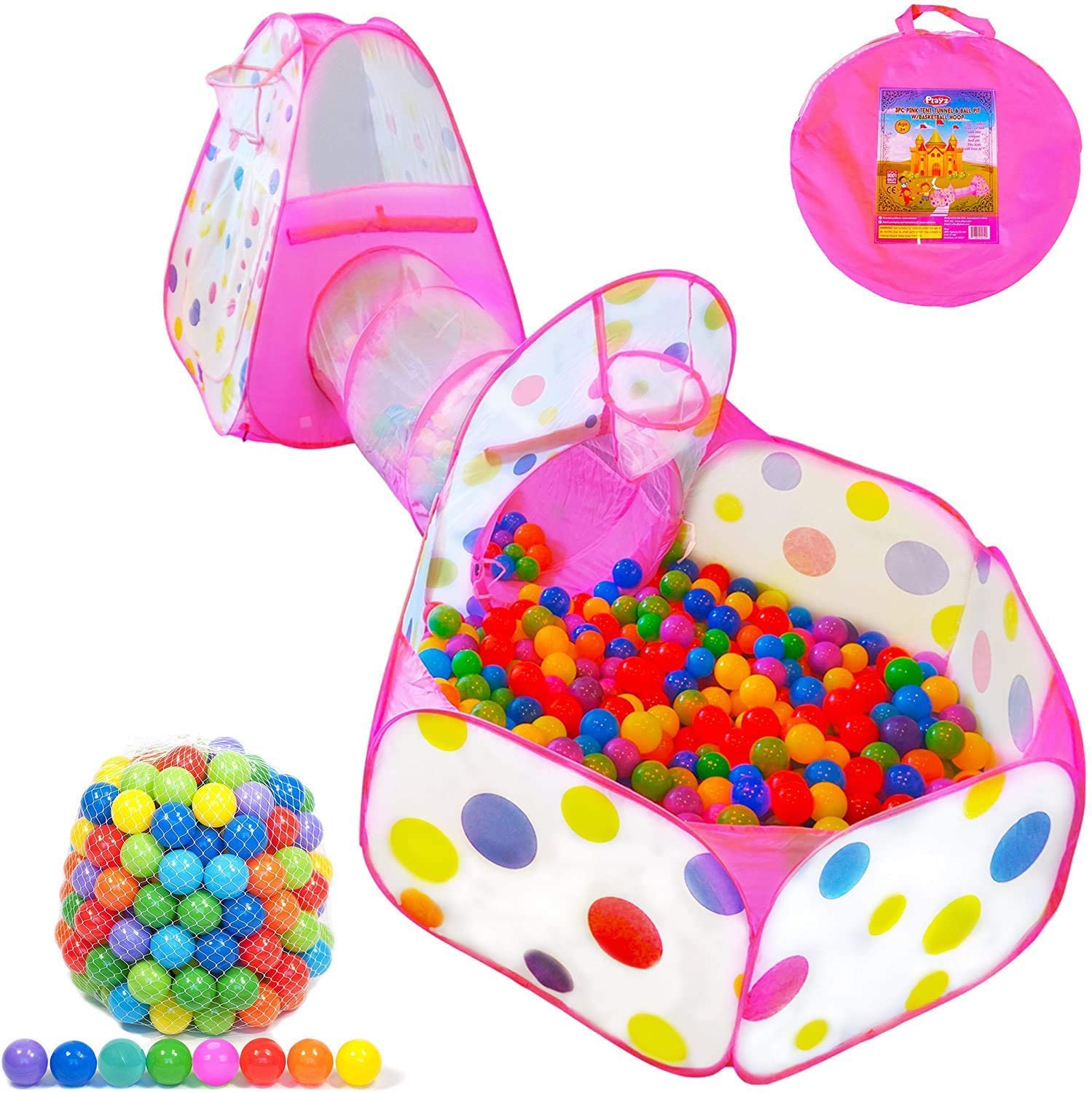3-Piece Ball Pit for Toddlers, Crawl Tunnel, and Pop Up Tent Bundled with 50 Pit Balls
