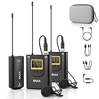 Wireless Lavalier Microphone System UHF Dual Lavalier Mic Lapel Microphones164FT Transmissions Audio Monitor Recording Rechargeable for DSLR Camera iPhone Android 2 Transmitter and 1 Receiver 