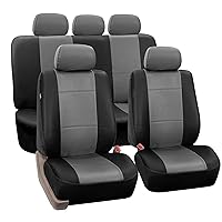 FH Group Full Set Faux Leather Car Seat Covers - Universal Fit, Low Back Front Seat Covers, Airbag Compatible, Split Bench Rear Seat Cover for SUV, Sedan, Gray
