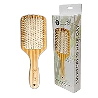 Premium Wooden Detangling Hair Brush, Eco Friendly Paddle Hairbrush, for Thin, Long, Curly Hair, Anti- Static, Stimulates Scalp with Bamboo Bristles (Large Size)