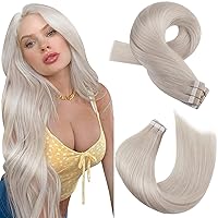 Moresoo Tape in Blonde Hair Extensions Human Hair Tape in Remy Extensions White Blonde Tape in Real Human Hair Extensions Invisible Tape in Extensions Real Hair 14 Inch #60A 20pcs 40g