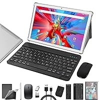 2024 Newest 2 in 1 Tablet 10 inch 4G Phone Call with Dual Sim Card Slot, 4GB+64GB Storage(Support 512GB Expand), Android 13 Octa-Core Processor,13MP Camera, WiFi Tablet with Keyboard Mouse(Silver)