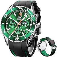 OLEVS Stylish Wrist Watch Men Silicone Band Mens Watches Pro Diver Stainless Steel Chronograph Watch Waterproof Date Display Large Dial