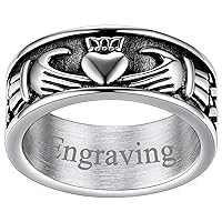 FaithHeart Claddagh Rings for Love, Stainless Steel/18K Gold Plated Women Men Wedding Band Ring Personalized Custom