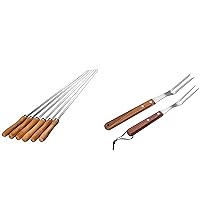 IMEEA 6 Pack Flat Skewers for Kabobs 16.5 Inch Barbecue Skewers 2 Pieces Carving Forks Stainless Steel Meat Fork with Wooden Handle (13 Inch, 10.8 Inch)