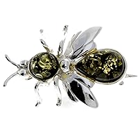 Genuine Baltic Amber & Sterling Silver Exclusive Fly Bee Brooch - M801