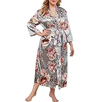 Women Kimonos Robes Bathrobe Lightweight Silk Floral Sleepwear Plus Size Long V-neck Casual Ladies Loungewear