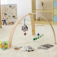 Adena Montessori Wooden Baby Play Gym Kit - Stimulate Newborn Baby Play Activity Gym with Hanging Bar for Baby Tummy Time-Wooden Play Gym Frame,Perfect Newborn Gift for Babies 0-6 Months Girl and Boy