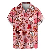 Valentine’s Day Button Down Short Sleeve Shirts for Men Summer Casual Spread Collar Beach Shirts Fashion Loose Tops