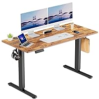 DUMOS 55 Inch Electric Height Adjustable Sit Storage Bag, Stand Home Office Computer Desk Memory Preset with Headphone Hook, Rustic Brown Basic