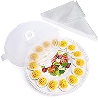 HANSGO Deviled Egg Platter with 50PCS Piping Bags, Deviled Egg Containers with Lid Portable Egg Tray For Party Favor Home Kitchen Refrigerator