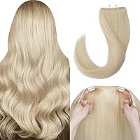 MY-LADY Invisible Wire Hair Extensions Real Human Hair 16 Inch Platinum Blonde with Transparent Wire Adjustable 2 Secure Clips in Hair Extensions Hairpiece for Women 1 Piece Remy Human Hair Extension