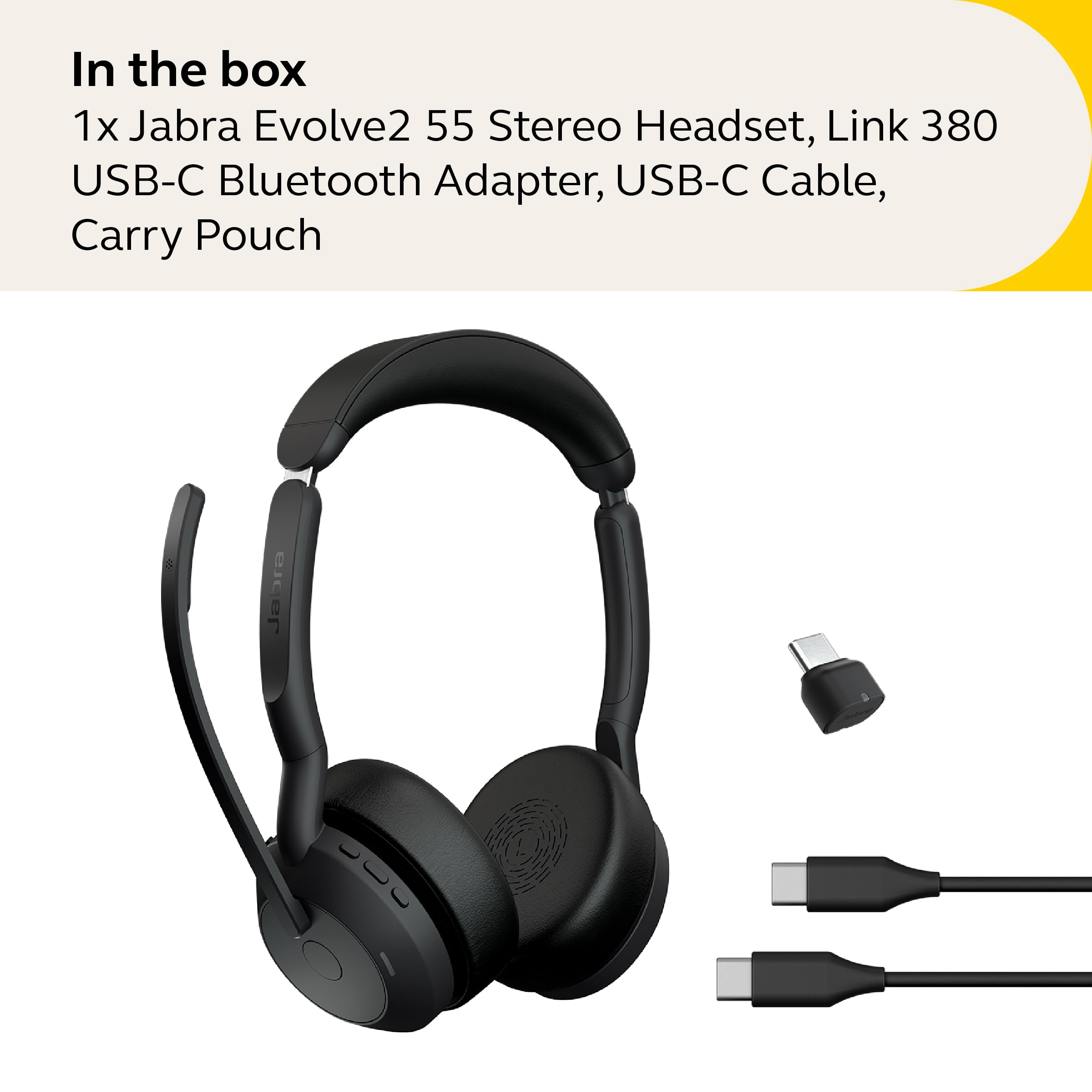 Jabra Evolve2 55 Stereo Wireless Headset - Features AirComfort Technology, Noise-Cancelling Mics & Active Noise Cancellation - Works with UC Platforms Such as Zoom & Google Meet - Black