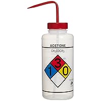 SP Bel-Art Safety-Labeled 4-Color Acetone Wide-Mouth Wash Bottles; 1000ml (32oz), Polyethylene w/Red Polypropylene Cap (Pack of 4) (F11732-0001)