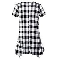 Topdress Women's Loose Fit Swing Shirt Casual Tunic Top For Leggings Black White Plaid XL