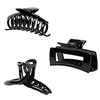 Black Hair Claw Clips for Thick/Fine/Thin Hair,Strong holding teeth interlocking Women Large Jaw Clips for Hair 3 Count In set (black hair clips)